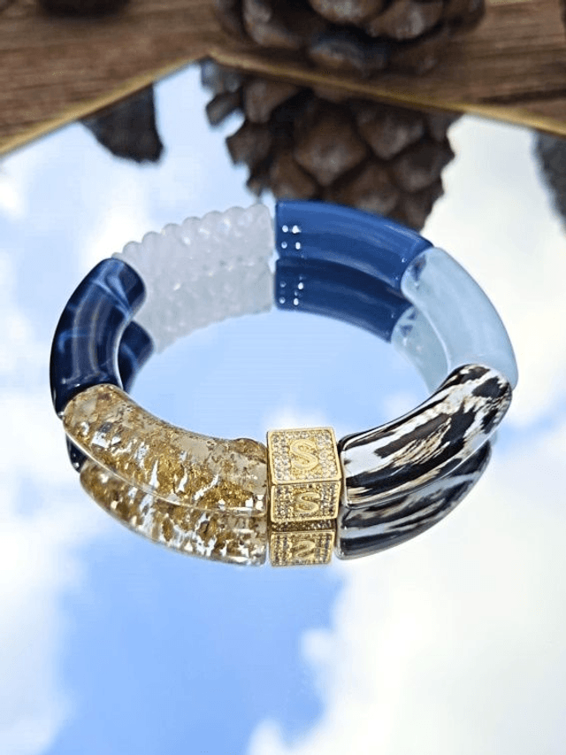 Bracelet jonc perles tubes acrylique léopard Indrani Chamakdaar Bandhan