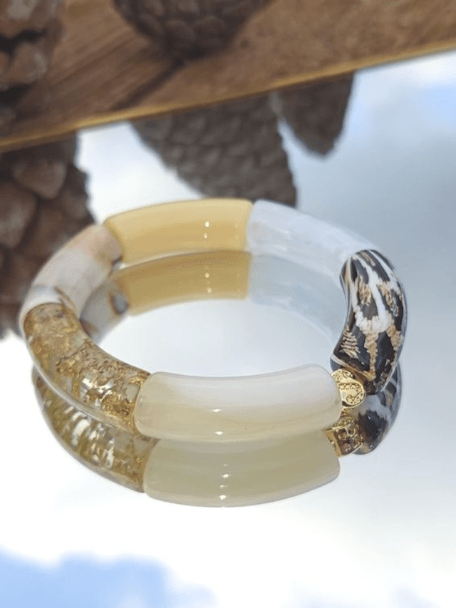Bracelet jonc perles tubes acrylique léopard Indrani Bagh Ki Chamak