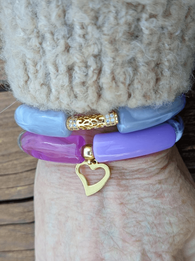 Duo de bracelet jonc perles tubes acrylique Bakain