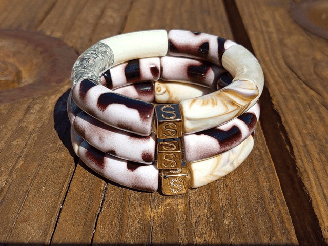 Trio de bracelet jonc perles tubes acrylique Saphed Baagh