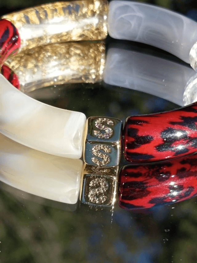 Bracelet jonc perles tubes acrylique léopard Indrani Laality