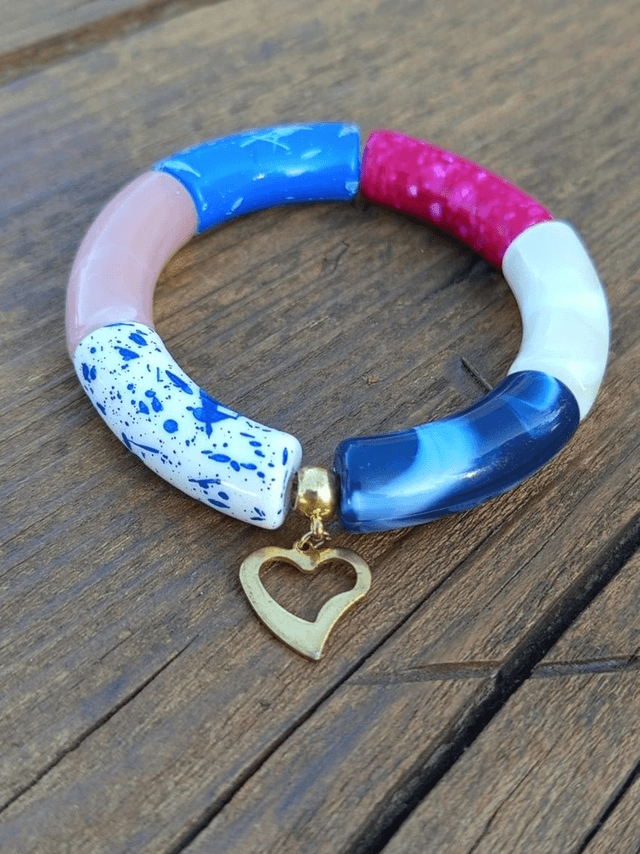 Duo de bracelet jonc perles tubes acrylique Neela gulaabee