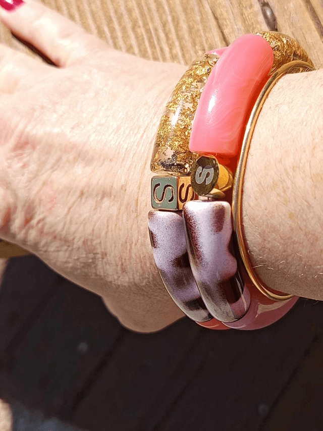Duo de bracelet jonc perles tubes acrylique Chaparaasee