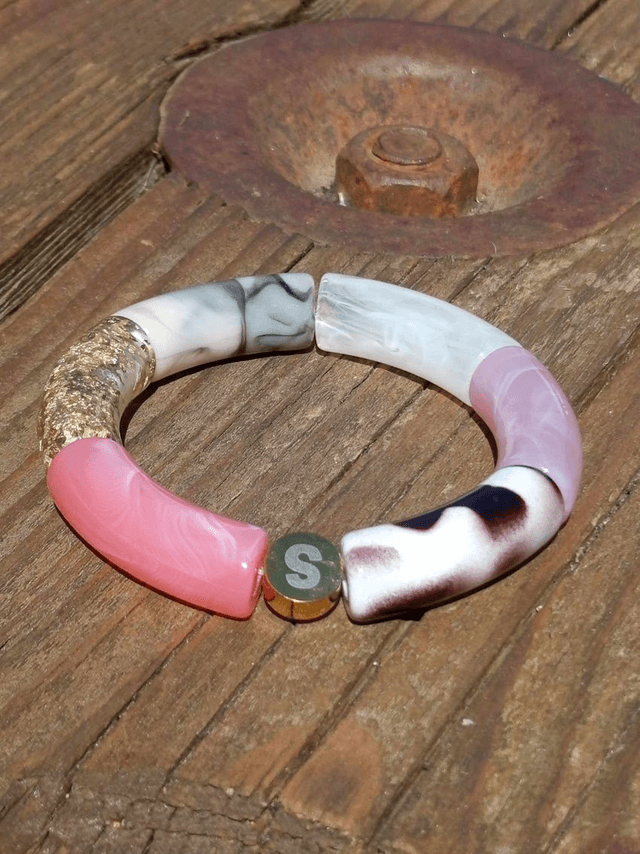Duo de bracelet jonc perles tubes acrylique Chaparaasee