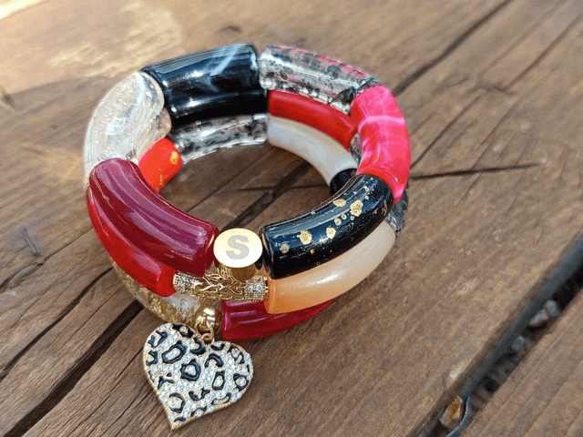 Trio de bracelets jonc perles tubes acrylique Maanik