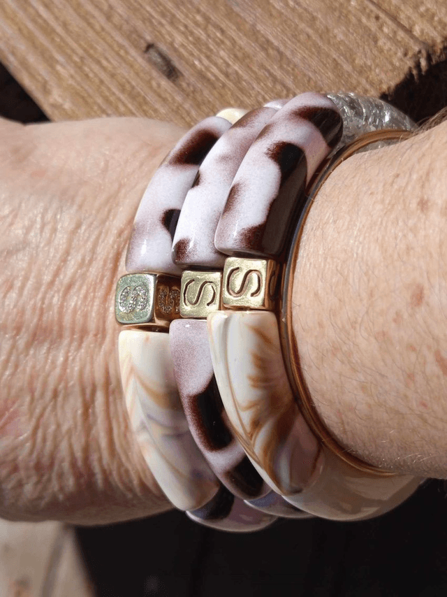 Trio de bracelet jonc perles tubes acrylique Saphed Baagh