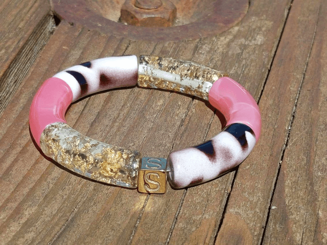Duo de bracelet jonc perles tubes acrylique Chaparaasee
