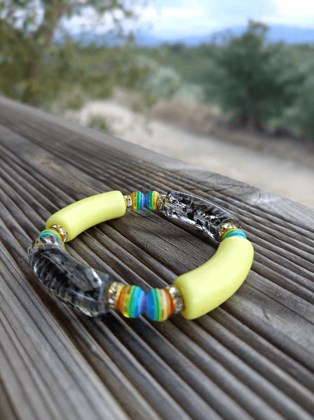 Bracelet perles tubes Arya tacheté transparent Peela