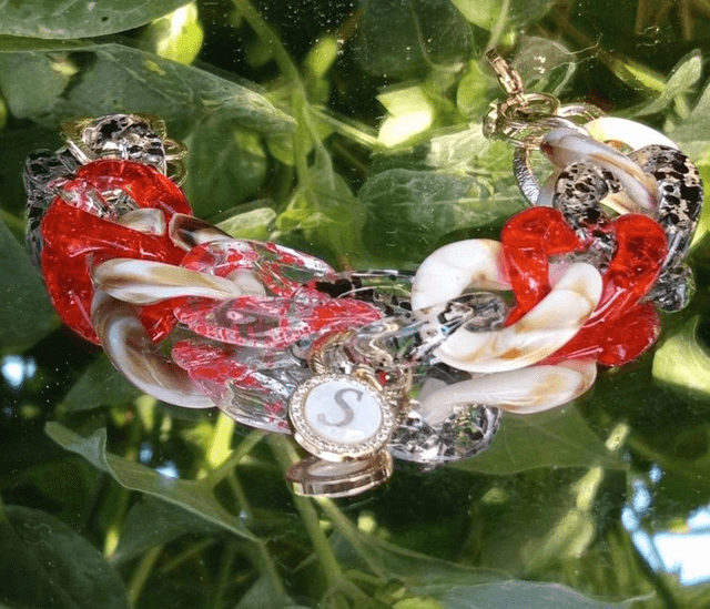 Bracelet gros maillons en acrylique Chamak rouge et blanc