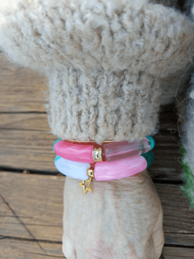 Duo de bracelet jonc perles tubes acrylique Kaindee 