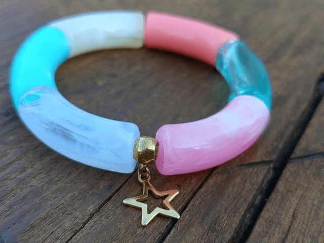 Duo de bracelet jonc perles tubes acrylique Kaindee 