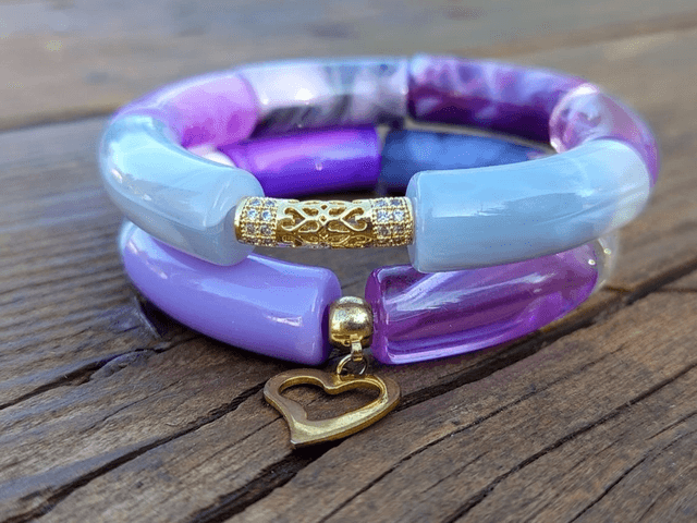 Duo de bracelet jonc perles tubes acrylique Bakain