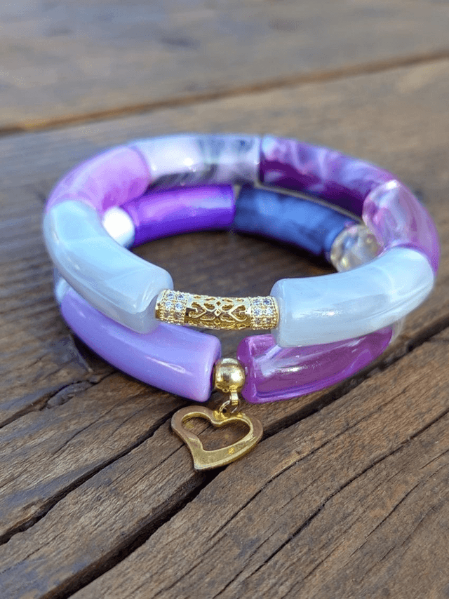 Duo de bracelet jonc perles tubes acrylique Bakain