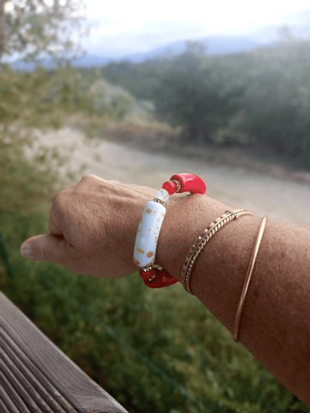 Bracelet perles tubes Arya tacheté Maanik