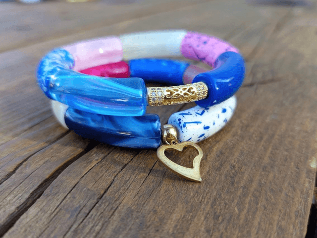 Duo de bracelet jonc perles tubes acrylique Neela gulaabee