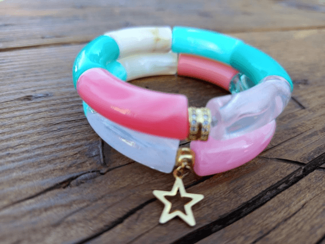 Duo de bracelet jonc perles tubes acrylique Kaindee 