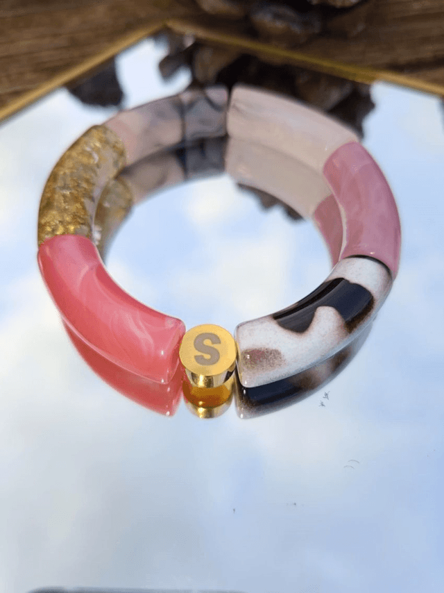 Bracelet jonc perles tubes acrylique léopard Indrani Chaparaasee N°1