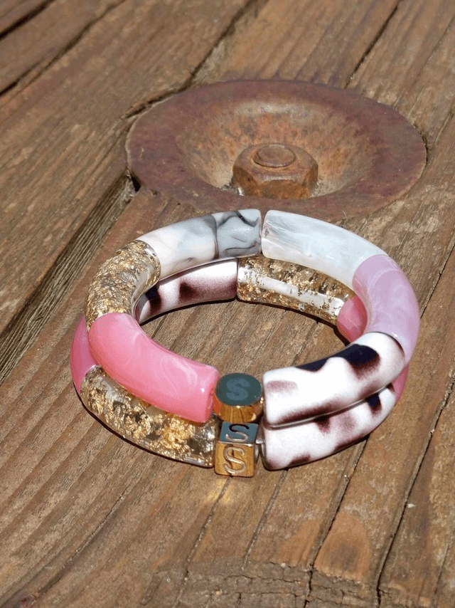 Duo de bracelet jonc perles tubes acrylique Chaparaasee
